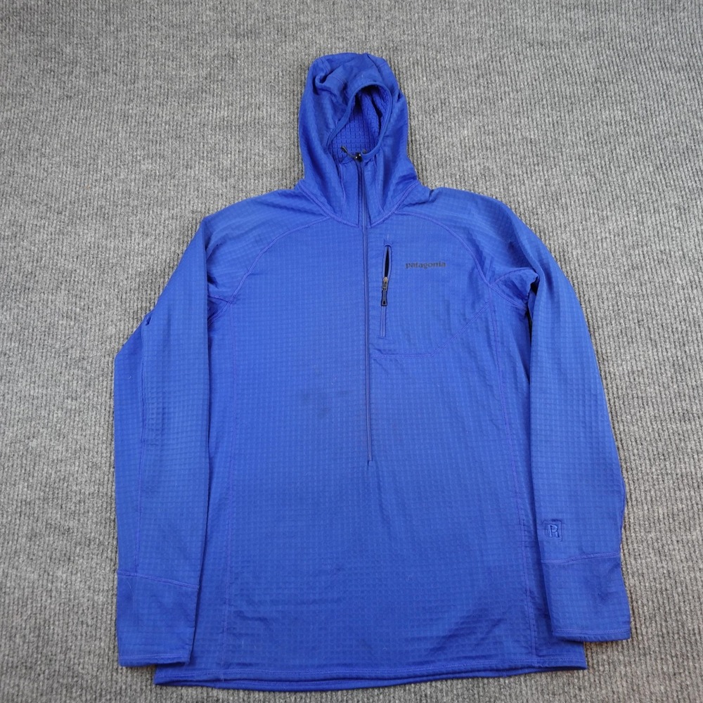 Patagonia R1 Hoody Mens Large Blue 1/4 Zip Polartec Grid Fleece STY40074